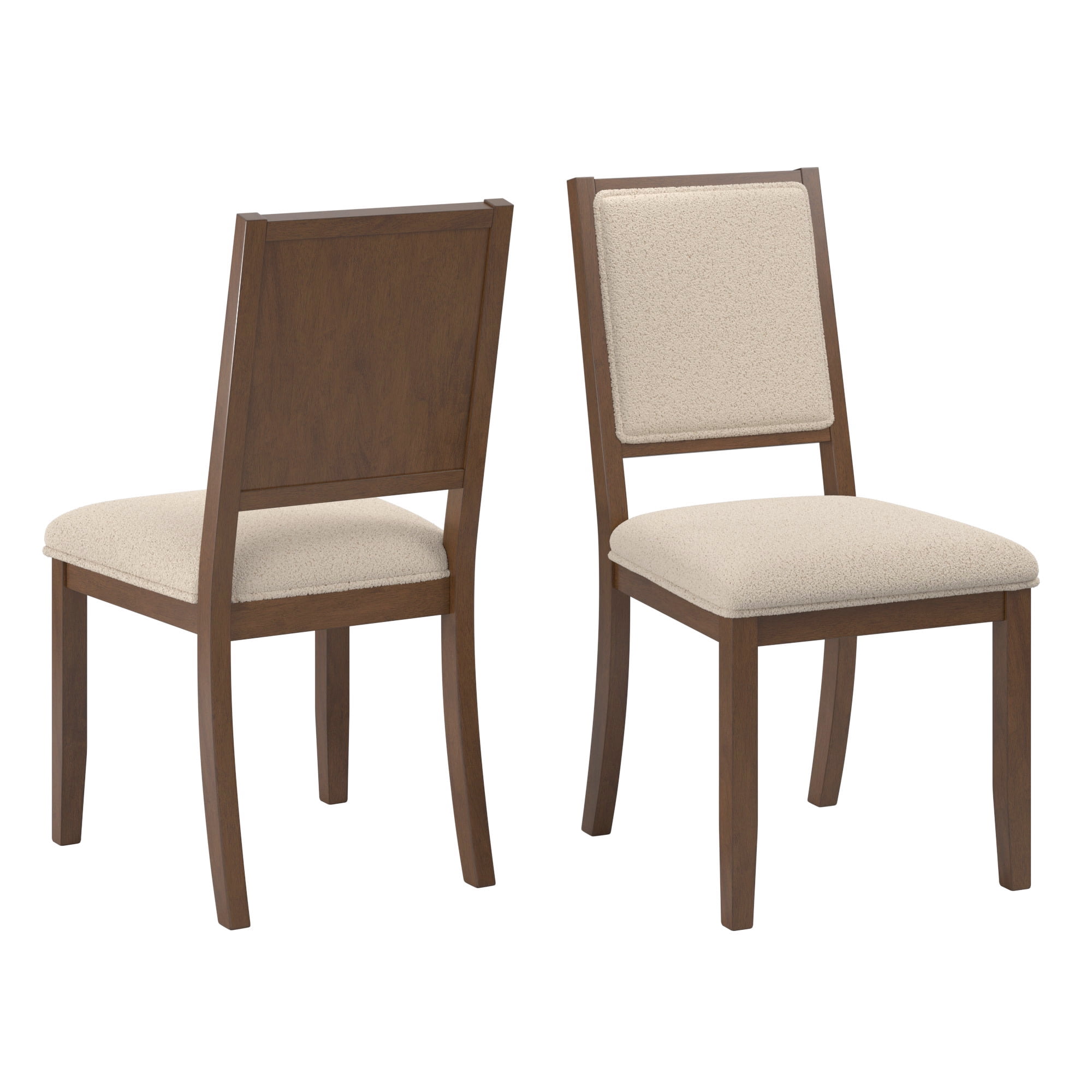 Weston Home Alta Wood Finish Cream Boucle Fabric Dining Chair, Set of 2, Walnut