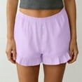 thumbnail image 5 of Feancey Striped Shorts for Women Ruffle Hem Going Out Shorts Button Elastic Waistband Lounge Shorts Summer Casual Loose Fit Short Pants Purple XXL, 5 of 10