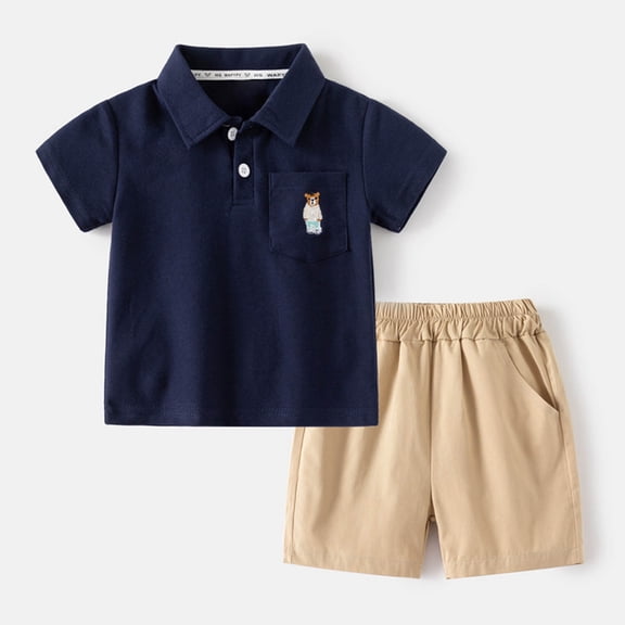 Amidoa Boys 2 Piece Outfits Summer Clothes Cotton T Shirt Graphic Short Sleeve and Casual Short Kids Clothing Sets Navy Size 6