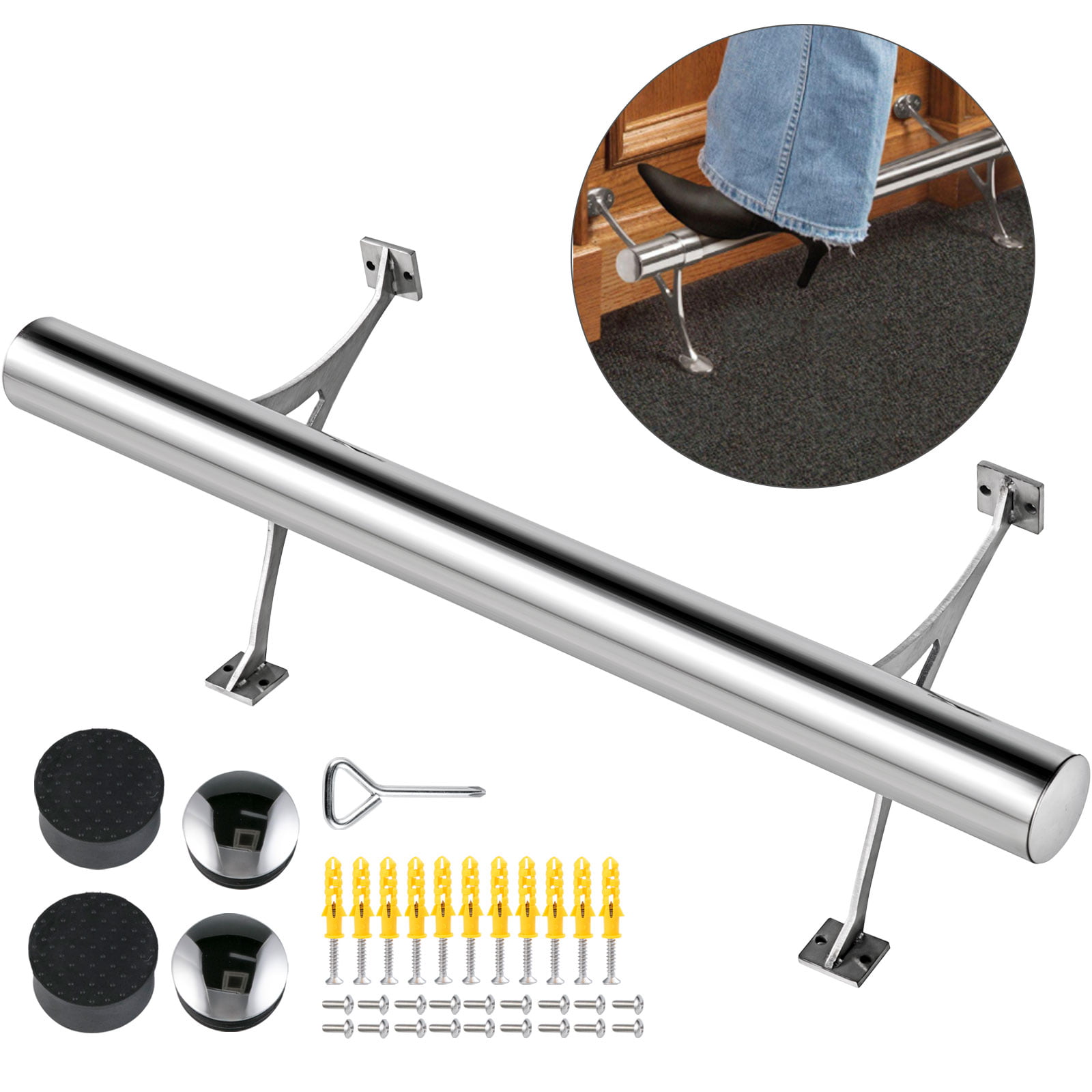 - Combination Foot Rail Brackets Flat End Caps - Brushed Stainless Steel Tubing Custom-Made Item Top Hardware Bar Foot Rail Kit 2 in OD, 44 in Long