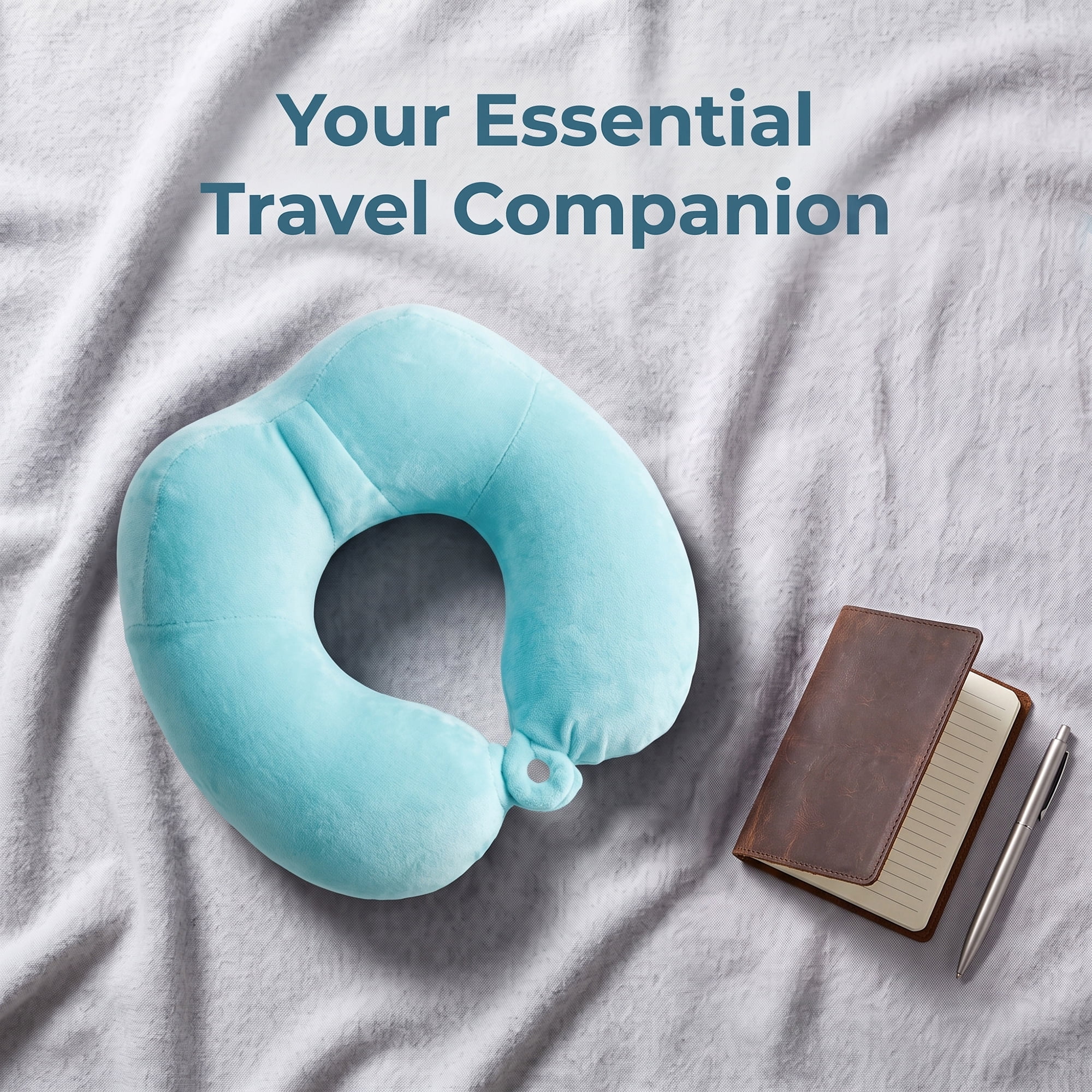 Unique Bargains Memory Foam U Shape Travel Neck Pillow Snap Closure Lake blue 12"x11"x5"