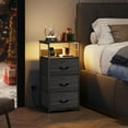 thumbnail image 2 of CZMDZH Nightstand with Charging Station, 31.9" H Nightstand with 3 Fabric Drawers, LED Bedside Table with USB Ports and Outlets, End Table for Dorm, Entryway, Charcoal Black Wood Grain Print, 2 of 14