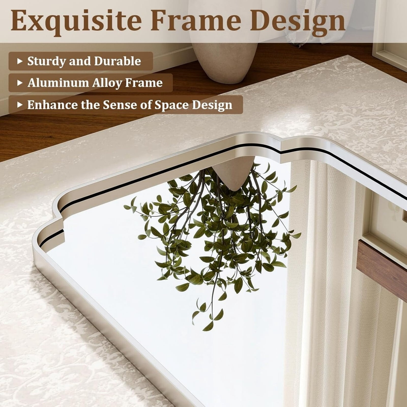 Puremirror 40"x30" Arched Bathroom Mirror Bedroom Vanity Mirror with Deep Frame, Silver