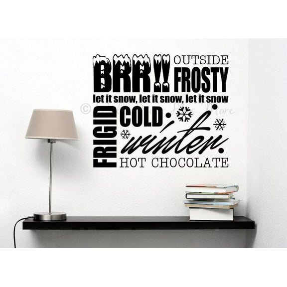 Winter Wall Decor Let It Snow Brrr Cold Words Stickers Vinyl Art Decals 23x19-Inch Black