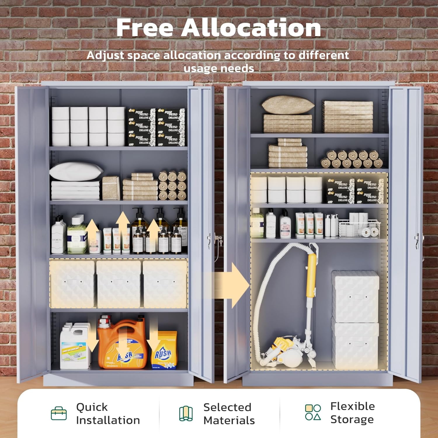 SOLAURA 72 inches Tall Metal Garage Storage Cabinets, Lockable Steel Storage Cabinet with Doors and Adjustable Shelves for Office, Home, Shops, Garage, Assembly Required, Cement Gray