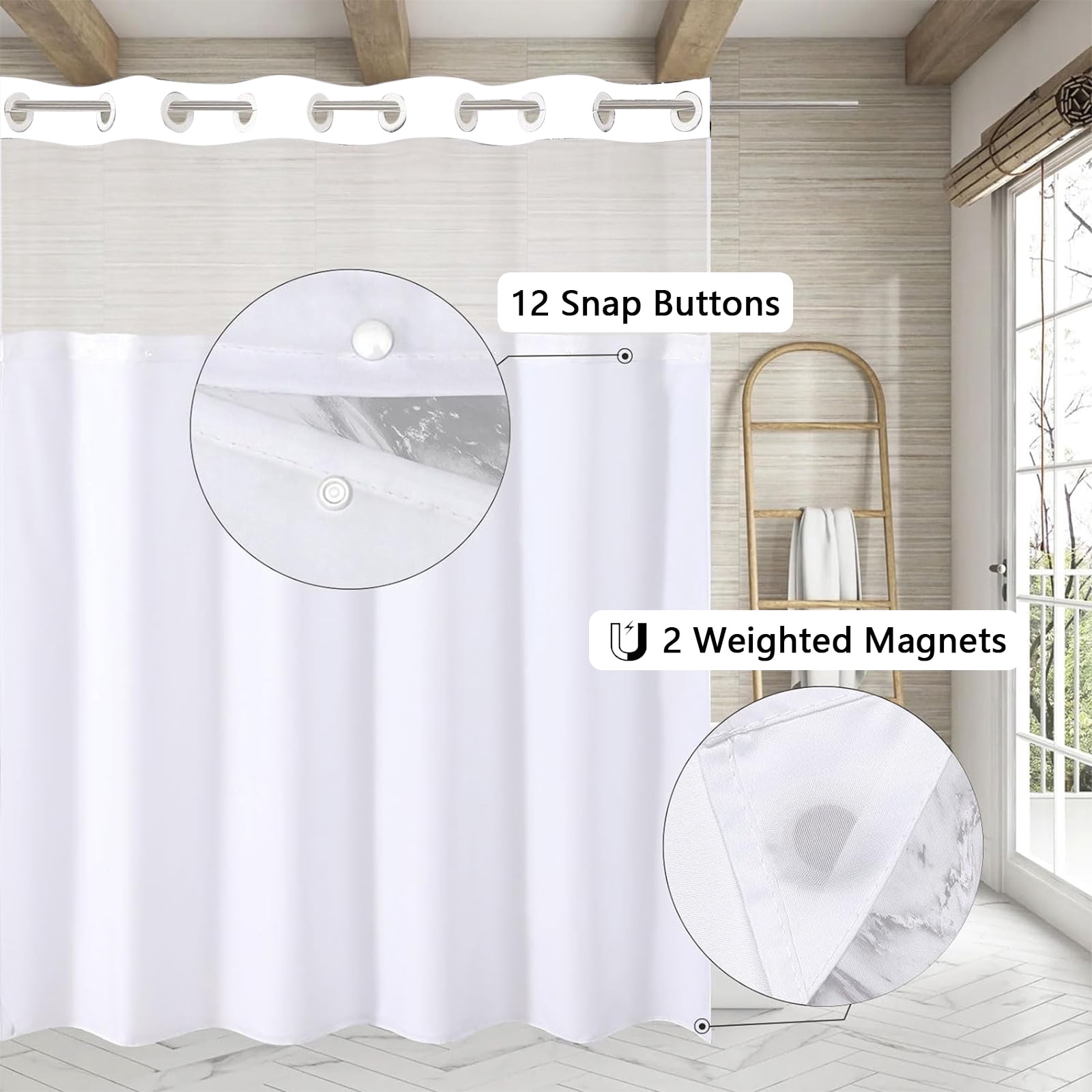 No Hook Ombre Green Gold Marble Shower Curtain and Liner Set, Sage Green Shower Curtain with Snap Liner, Emerald Green Waterproof Curtain with Mesh Top Window, Modern Decor for Bathroom 71" X 74"