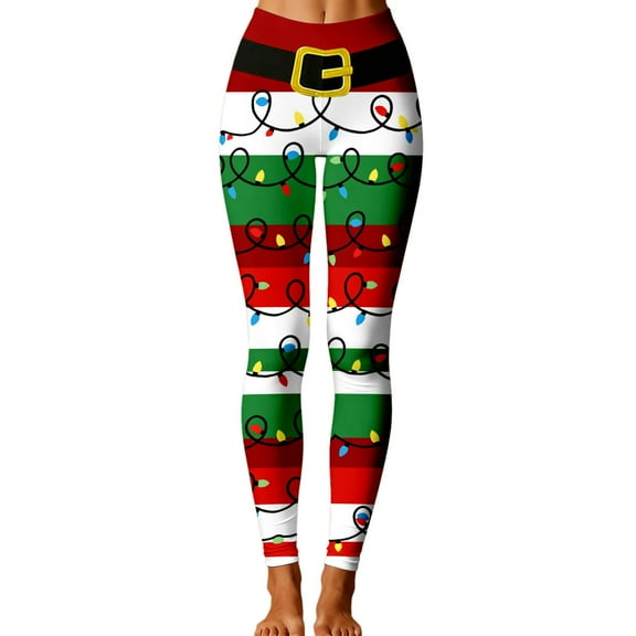 Christmas Leggings for Women High Waisted Santa Claus Print Ankle Length Seasonal Printed Leggings Soft Brushed Pants