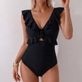 thumbnail image 2 of IYYVV One Piece Swimsuit for Women Tummy Control Ruffle Bathing Suit V Neck Ruched Swim Suit Slimming Cutout Swimwear Black 2XL, 2 of 6