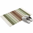 thumbnail image 4 of Sage Green Bathroom Rug 2'x3', Farmhouse Wood Grain Vintage Brown Striped Low Profile Front Entryway Rug with Tassels, Woven Cotton Washable Kitchen Mat Carpet for Foyer Bedroom Back Door Decor, 4 of 9