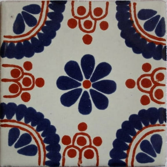 6x6 Blue Madrid Talavera Mexican Tile, Set of 4 pcs