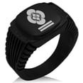 thumbnail image 1 of Stainless Steel Mikumo Samurai Crest CZ Ribbed Needle Stripe Pattern Biker Style Polished Ring, 1 of 1