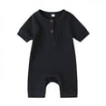thumbnail image 3 of Qiylii Newborn Baby Romper Short Sleeve Knit Ribbed Solid Color Cotton Jumpsuit, 3 of 8