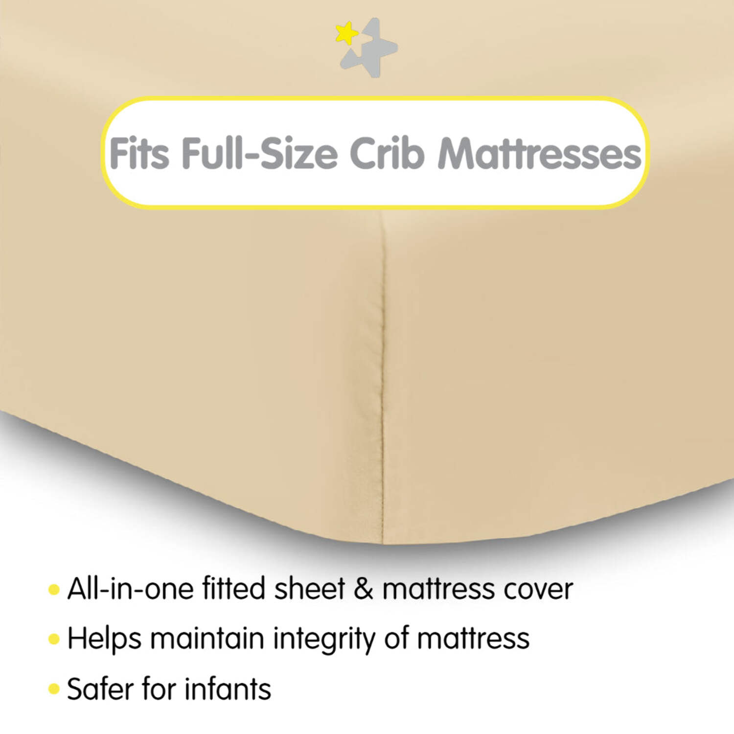BreathableBaby All-in-One Fitted Sheet & Waterproof Cover for Crib Mattresses, 2-Pack, Beige