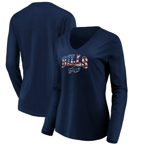 Women's Navy Buffalo Bills Banner Wave V-Neck Long Sleeve T-Shirt