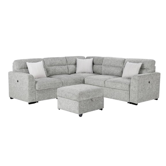 Global Furniture USA Contemporary Nickel Sectional With 3 Pillows And Ottoman