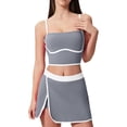 thumbnail image 3 of Sentmoon Ensembles Deux Pièces pour Femmes Grande Taille Robe d'Invitée de Mariage à Bretelles Spaghetti à Blocs de Couleur Vêtements de Plage et de Vacances pour Femmes Col en V Sans Manches Coupe Ample Robe Habillée pour Femme Gris TG, 3 of 9