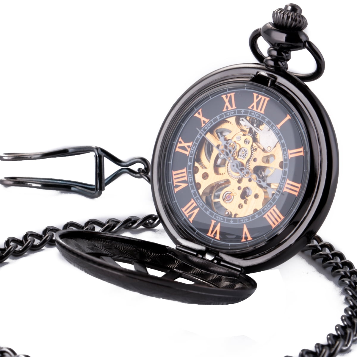 ManChDa Skeleton Pocket Watch for Men Mechanical with Chain