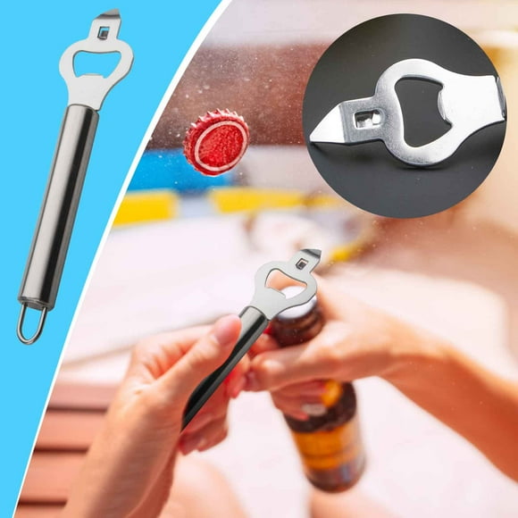 Décapsuleur en Acier Inoxydable / Élévateur Multifonctionnel pour Canettes et Bière / Design Mince Durable / Perçages et Ouvertures / Non Magnétique / Sûr Facile à Utiliser / 7.87 x 1.78 Po / 1 Pack