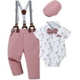 thumbnail image 2 of WESIDOM Baby Boy Clothes Suit 0-24M Infant Gentleman Wedding Outfit, Shirt+Bowtie+Beret+Suspender Pants Clothing Set, 2 of 9