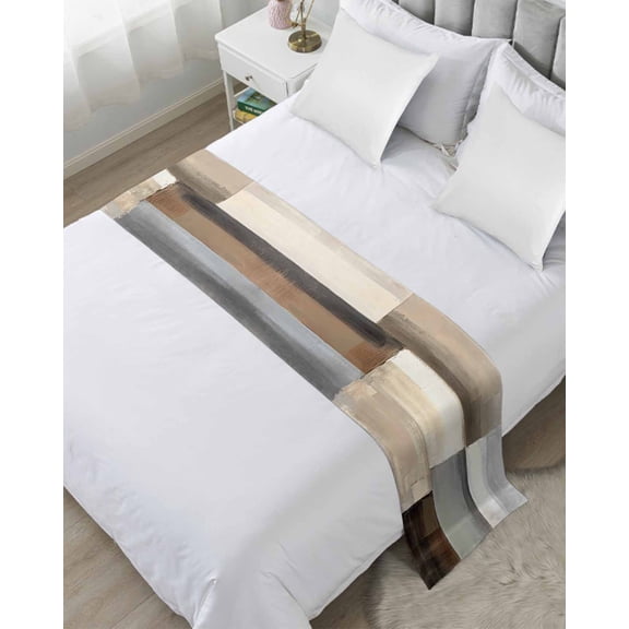 Bed Runner Scarf King Size, Abstract Brown Beige Stain Bed Runners & Scarves for Foot of Beds, Simple Oil Painting Art Decorative Bedding Runner Scarf for Hotel Home Bedroom