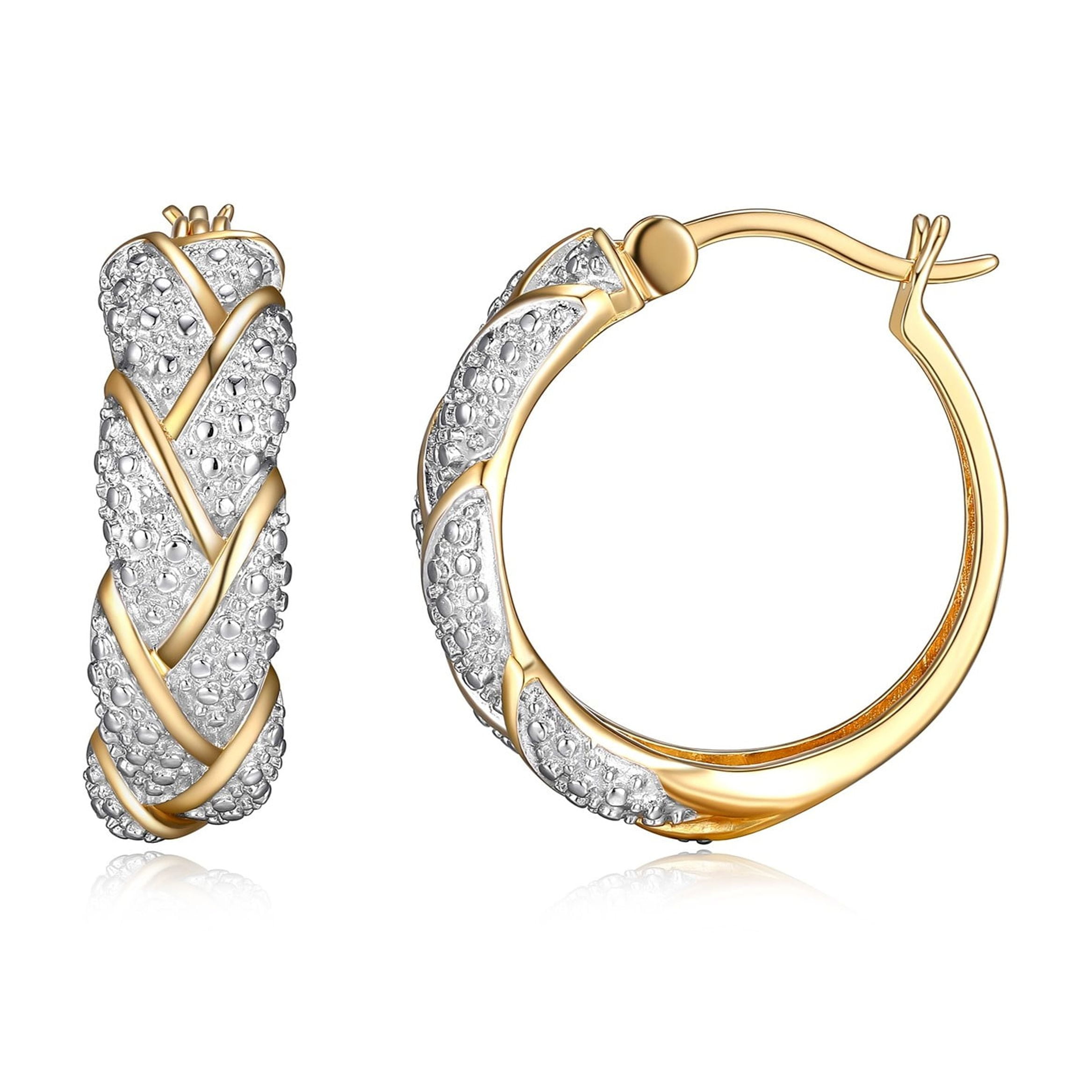 Forever Facets Diamond Accent Braided Bracelet and Earring Set in 18k Yellow Gold over Bronze, Adult Female