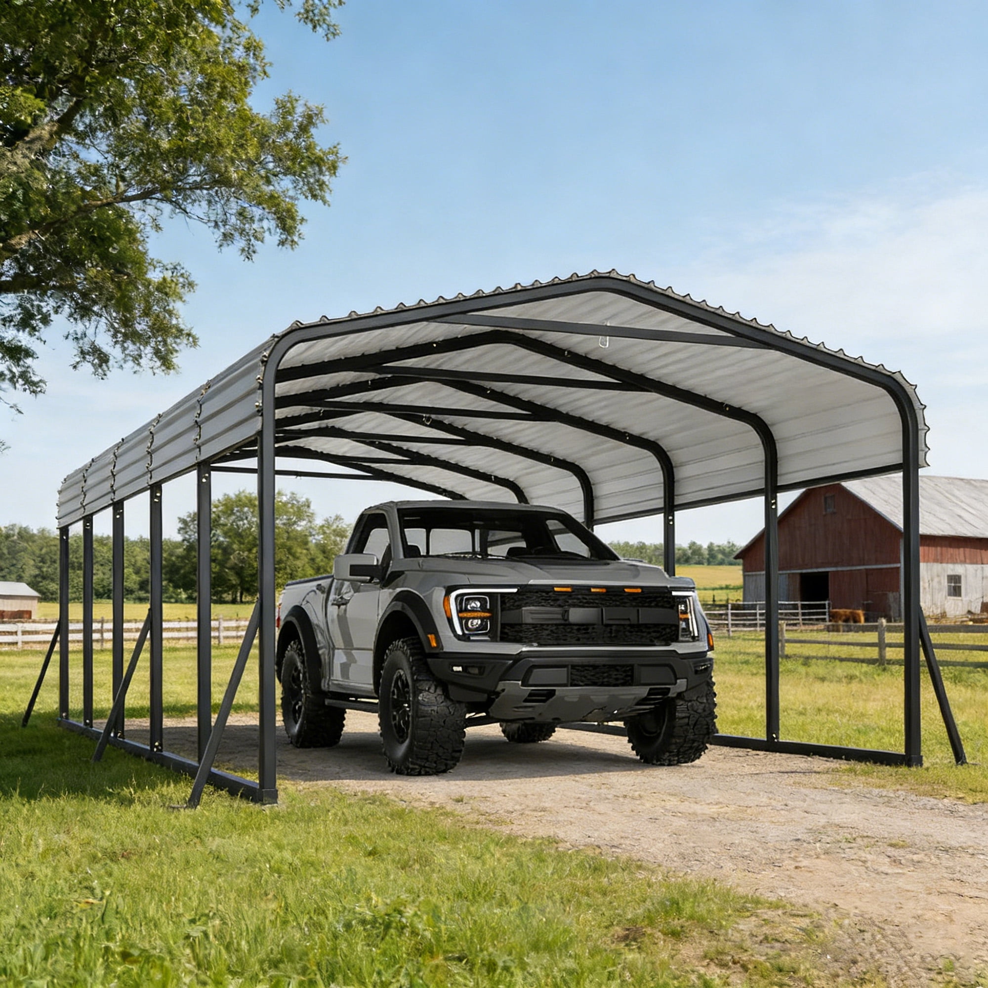 Lumiparty 12'x24'x8.5' Waterproof Metal Carport, Heavy Duty Steel Shelter for Tractors, Pickup, Boat & Car