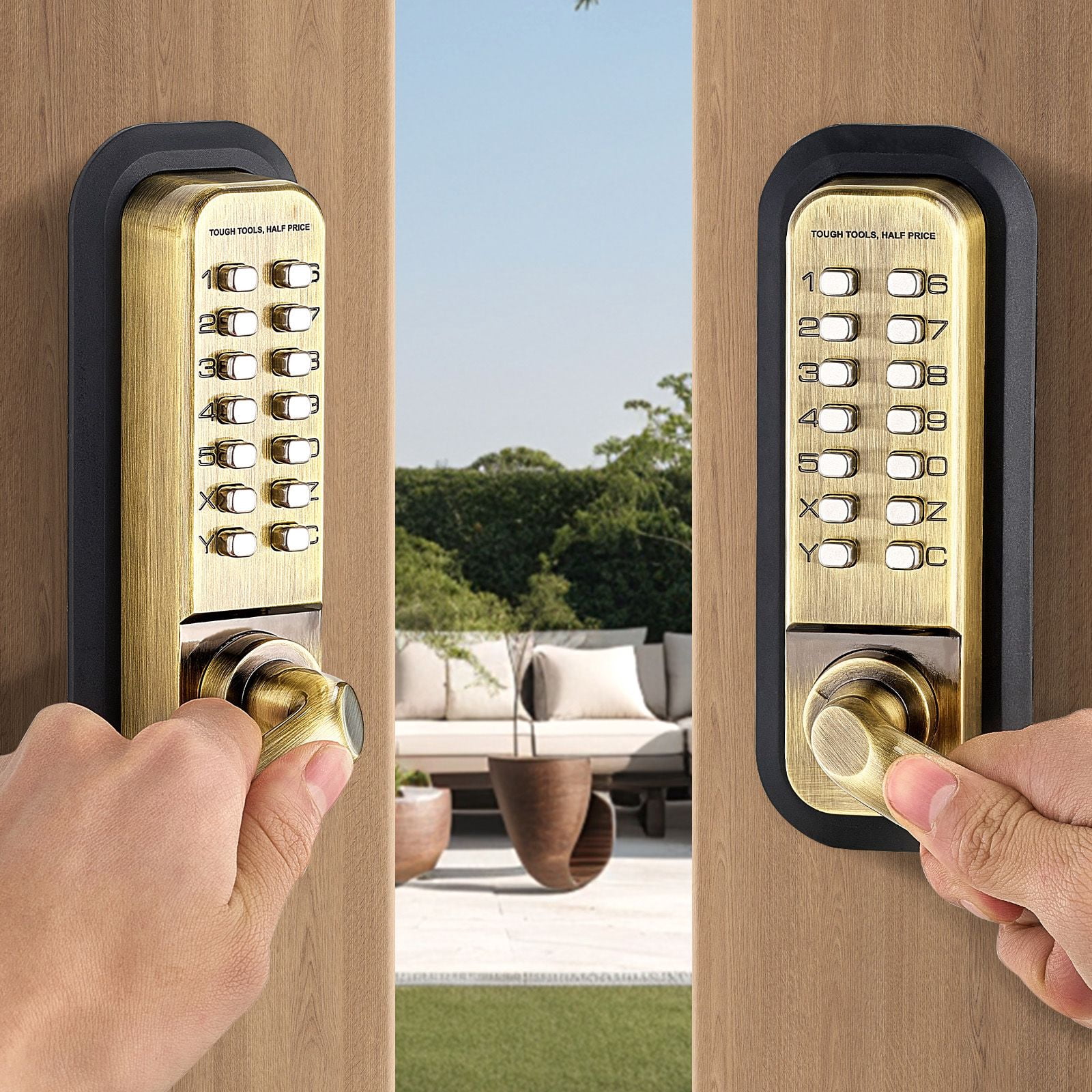 Mechanical Keyless Door Lock Gen2 Double-Sided 4-7 Digit Code No Batteries 1.4-2.5 Inch Door Thickness for Gate Garage