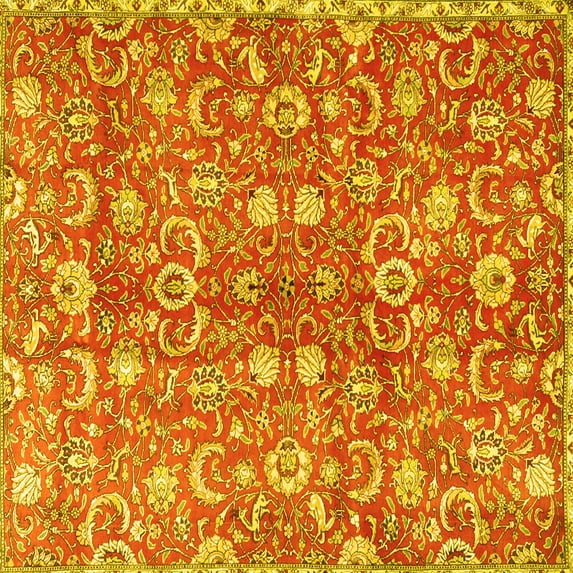 Ahgly Company Machine Washable Indoor Square Persian Yellow Traditional Area Rugs, 5' Square
