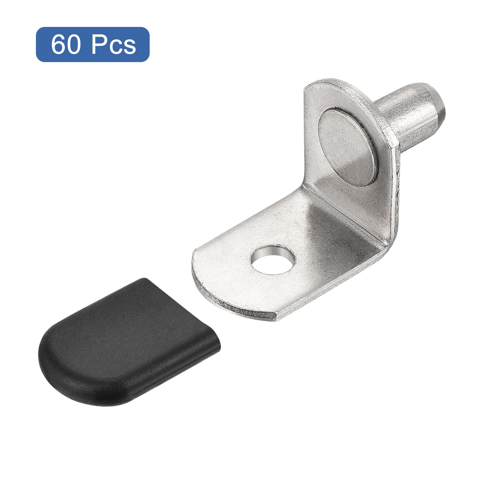Shelf Support Pegs, 60pcs 6mm(1/4") L-Shaped Support Bracket Pegs Shelf Pin with Rubber Sleeve for Furniture Shelves Supplies, Silver Tone