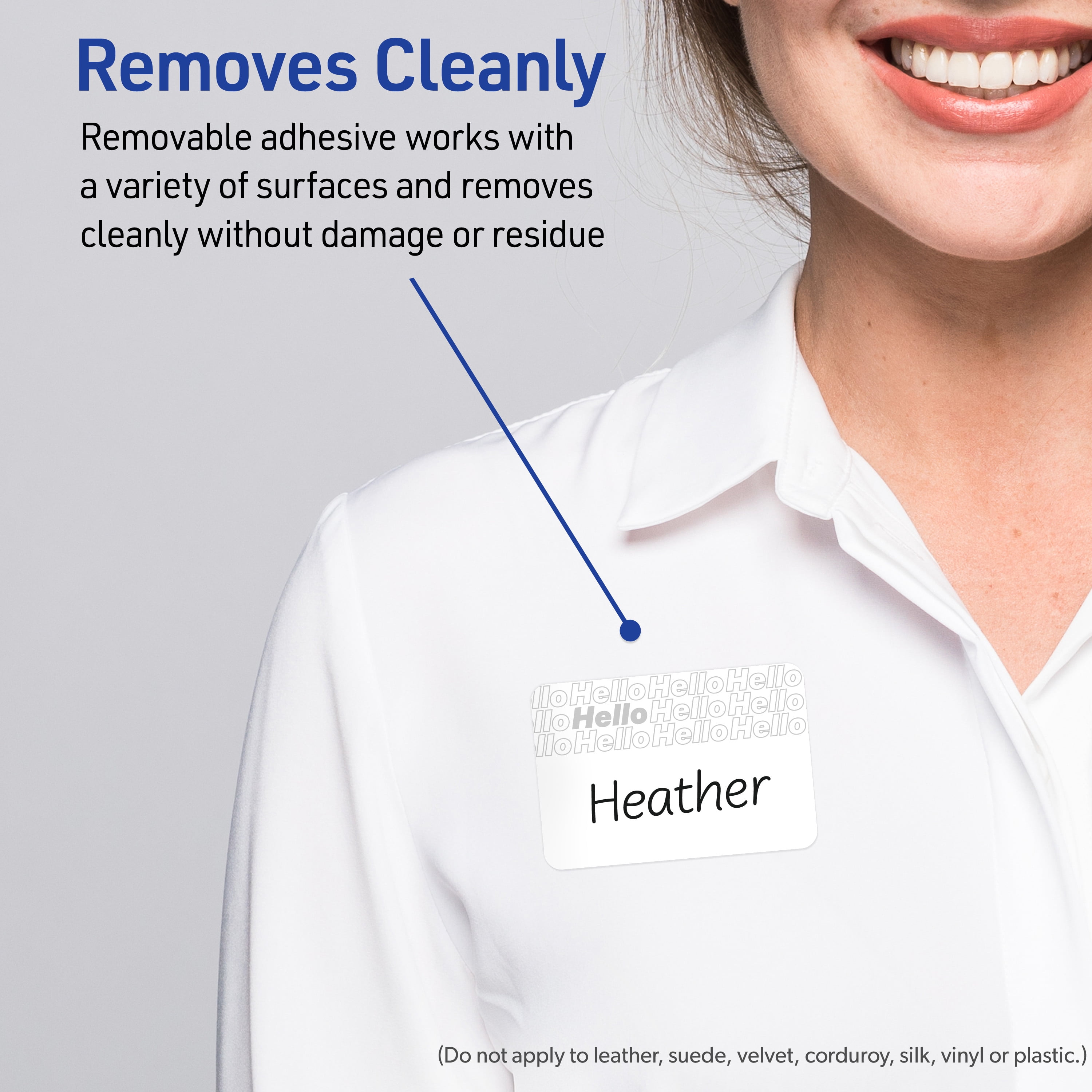 Avery Name Tags, 2-1/3" x 3-3/8", Matte White, Silver Hello Pattern