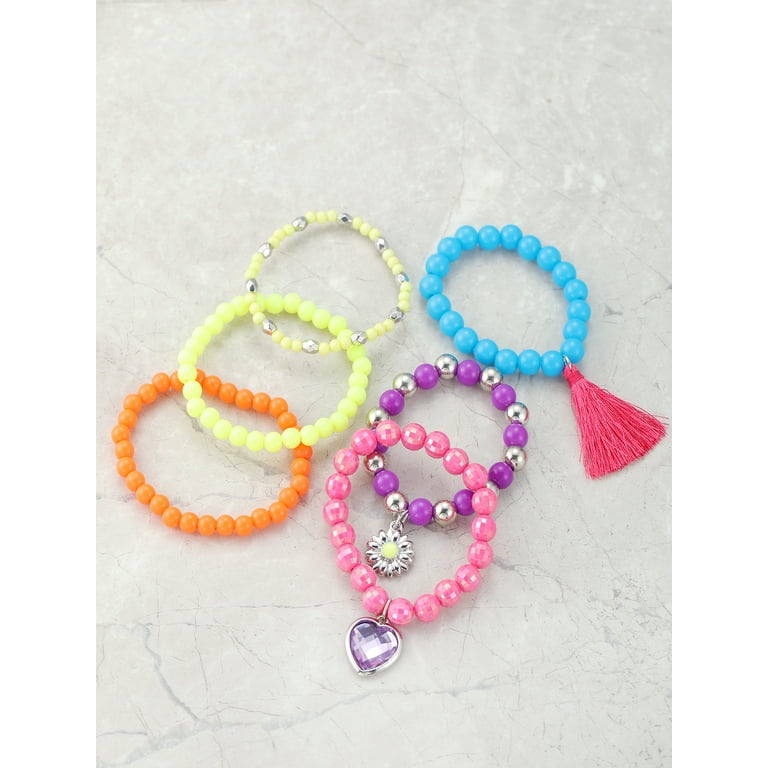 Girls Multi Bead Flower Charm Starlet Shimmer Bracelets Set of 5 Girls Multi Bead Flower Charm Starlet Shimmer Bracelets Set of 5