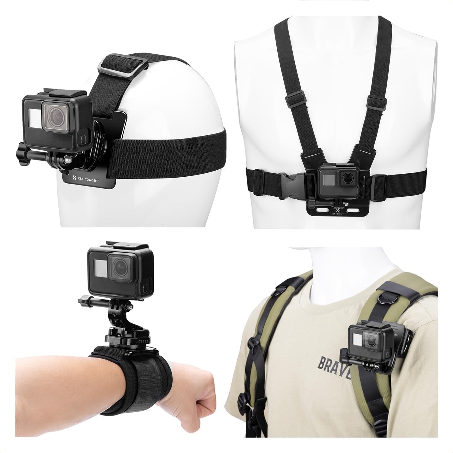 K&F CONCEPT Camera Lanyard Accessories Set compatible with GoPro Hero 13/12/11/10/9/8/7/6/5/4/DJI Osmo Action Series/Pocket 3/2/Insta360 X4/X3, camera straps for Neck/Head /Wrist/Chest