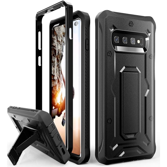 ArmadilloTek Vanguard Case Compatible with Samsung Galaxy S10 Military Grade Full-Body Rugged with Built-in Kickstand [Screenless Version] - Black