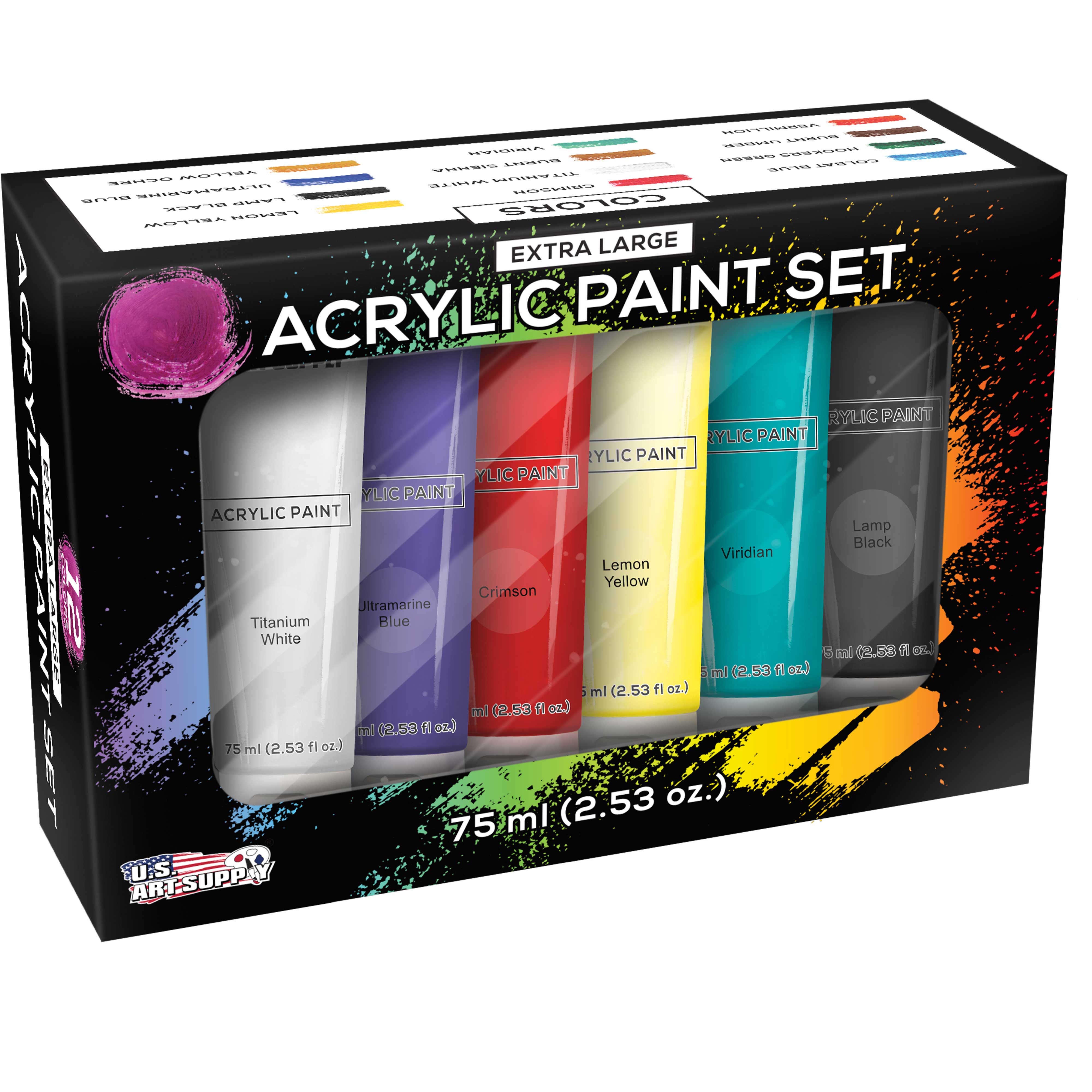 U.S. Art Supply Professional 12-Color Acrylic Paint Set, 75ml Tubes photo 5