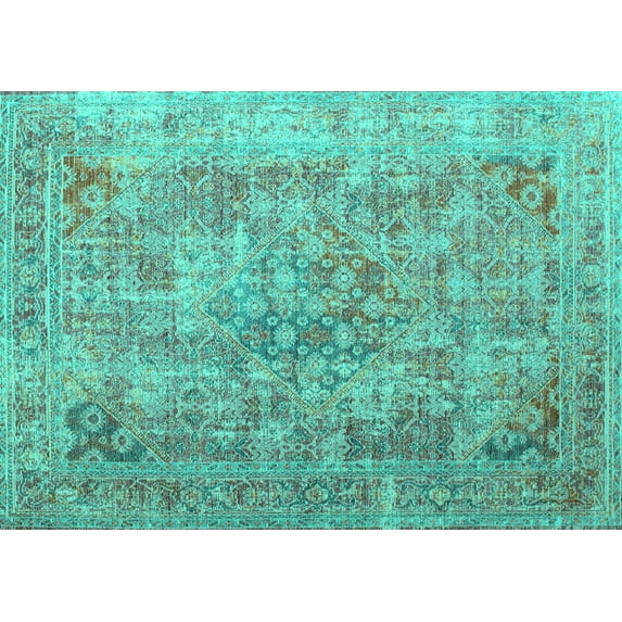 Ahgly Company Machine Washable Indoor Rectangle Abstract Turquoise Blue Contemporary Area Rugs, 8' x 10'
