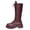 Wine, variant on Womens Mid Calf Combat Boots Round Toe Lug Sole Platform Faux Leather Lace Up Side Zipper Punk Streetwear Boots Brown Size US5.5