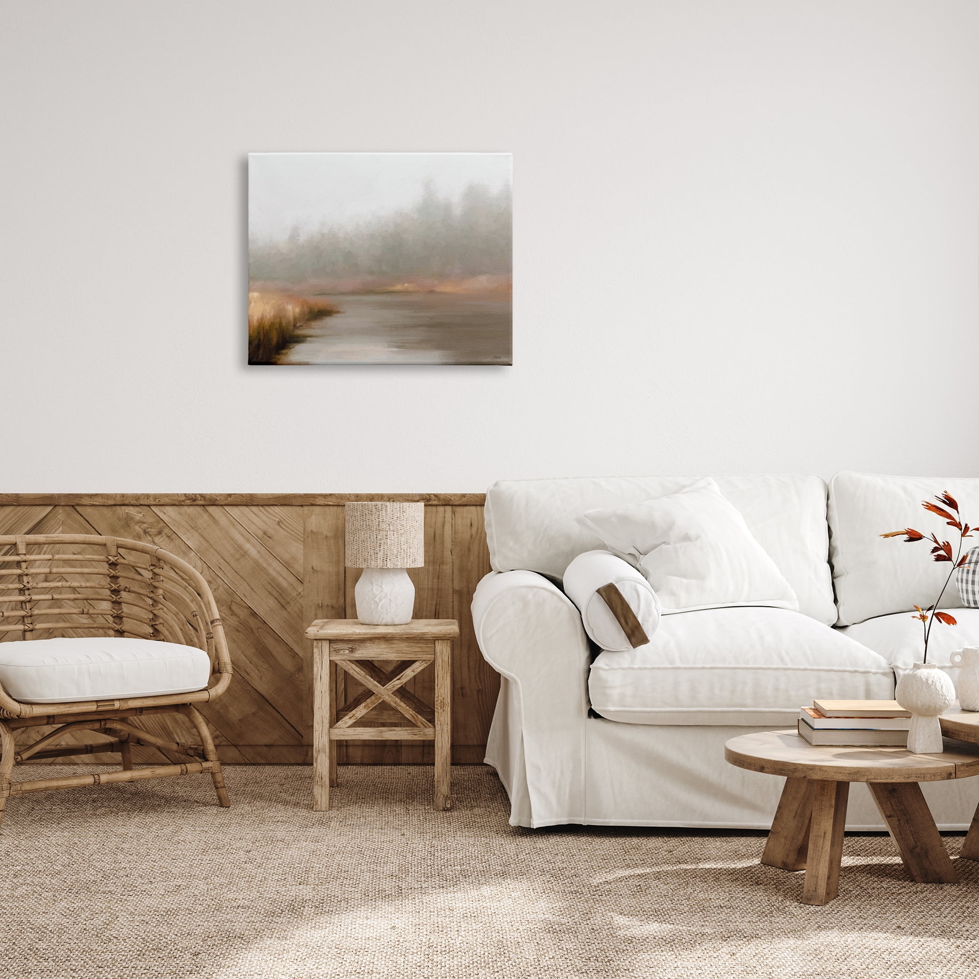 Stupell Industries Rural Stream in Fog Nature Painting Gallery Wrapped Canvas Print Wall Art, 30 x 24