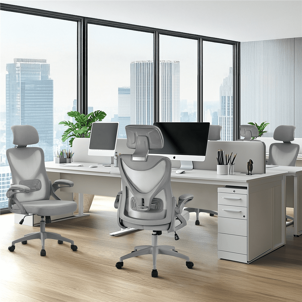 Alden Design High Back Ergonomic Mesh Office Chair with Padded Headrest, Gray