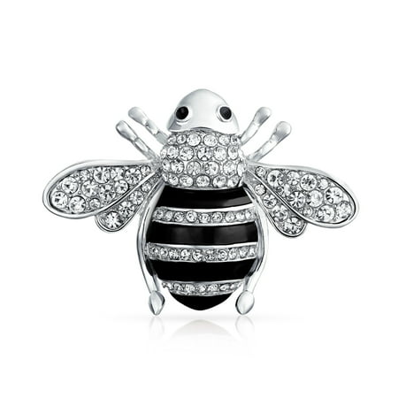 Black Or Golden Brown Crystal Large Fashion Statement Queen Bumble Bee Brooch Pin For Women For Mother Silver Plated