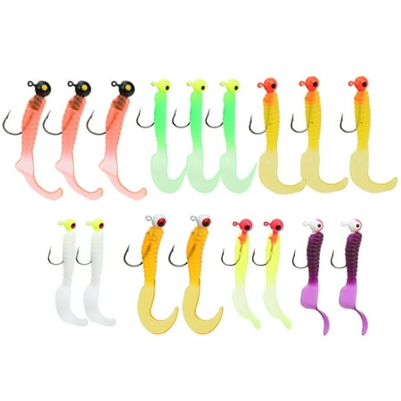 Artificial Fishing Lure Bait Set Soft Worm with Sharp Fish Hook Single Tail Accessory