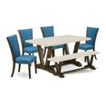 thumbnail image 2 of East West Furniture V726VE721-6 6 Piece Dining Room Set - 4 Black Linen Fabric Modern Chair with Nailheads and Linen White Rectangular Dining Table - 1 Modern Bench - Distressed Jacobean Finish, 2 of 10