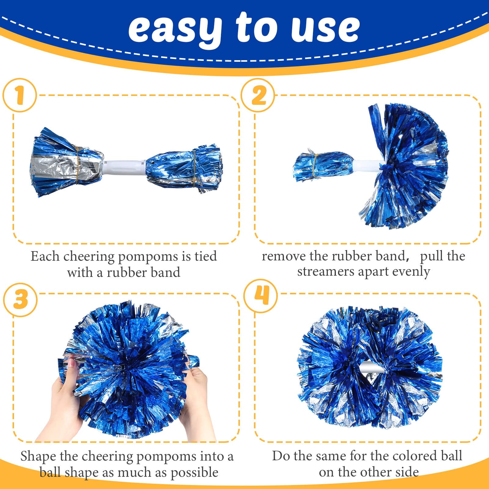 LINLIN 18 Pack Cheerleading Pom Poms with Plastic Handle ,Metallic Cheering Squad Pompoms for Team Sports Football Dance Cheering Kids Adults