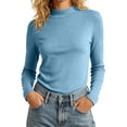 thumbnail image 2 of NominalSnugLong Sleeve Shirts for Women Turtleneck Ribbed Knit Tops Stretchy Soft Slim Fitted Sweaters, 2 of 8