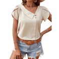 thumbnail image 1 of Blusas de para Mujer, Blusas Informales con Cuello para Negocios, Blusas con Mangas Abullonadas, Ropa de Trabajo Holgada de Verano. Albaricoque M, 1 of 9