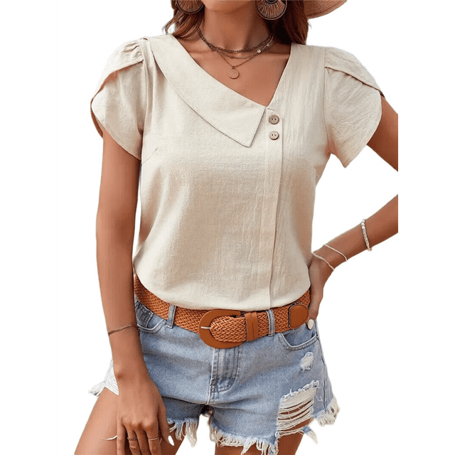 Blusas de para Mujer, Blusas Informales con Cuello para Negocios, Blusas con Mangas Abullonadas, Ropa de Trabajo Holgada de Verano. Albaricoque M