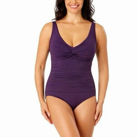 Lands' End Women's Sweetheart Neckline One Piece Swimsuit (Dark Purple, L)