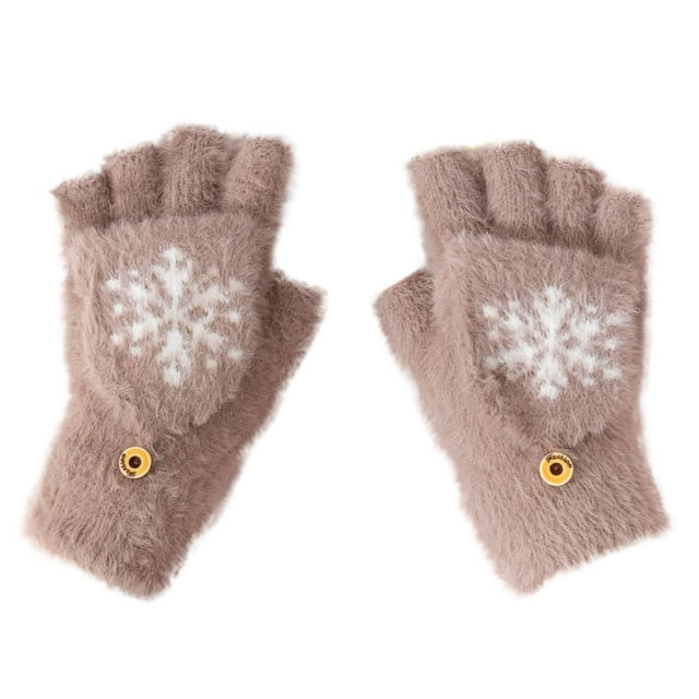 Winter Gloves for Kids Half Finger Flip Mittens Soft Warm Thickened Cartoon Design Cold Weather Hand