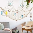 thumbnail image 4 of Rawiri Red de pesca de 200 cm x 150 cm con conchas, decoración temática de playa para fiesta, hogar, sala de estar, dormitorio, decoración de estilo mediterráneo, decoración de pared (blanco), 4 of 5