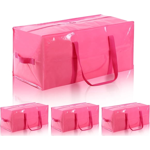 Bolsas de mudanza extra grandes con cierres resistentes y asas. Suministros de mudanza con tapas (rosa, 4 paquetes)