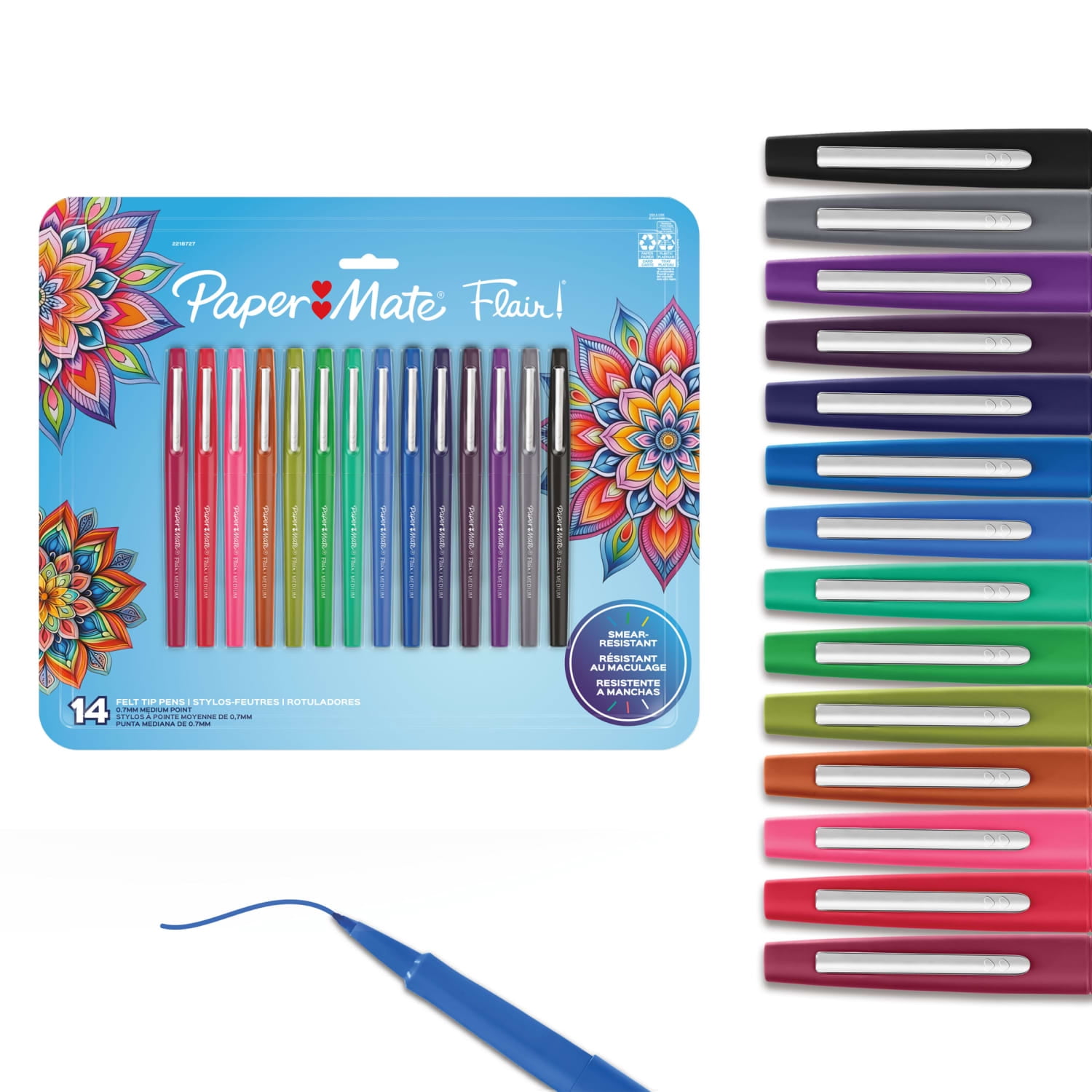 (5 pack) Paper Mate Flair Felt Tip Pens, #1 Teacher Choice, Medium Point (0.7mm), Assorted Colors, 14 Count